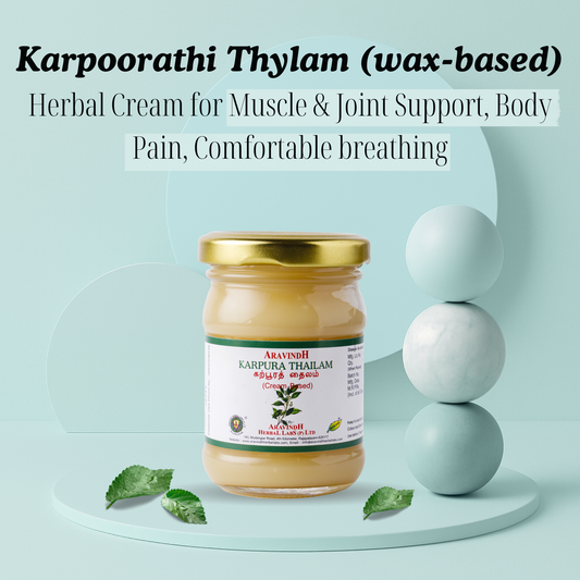 Karpoorathi Thylam (wax-based): Natural Siddha Support for Muscle Comfort, Body Wellness & Respiratory Ease