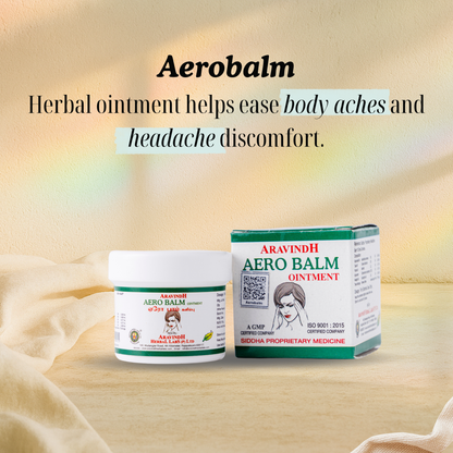 Aerobalm: Herbal ointment relieves body aches and headache symptoms.