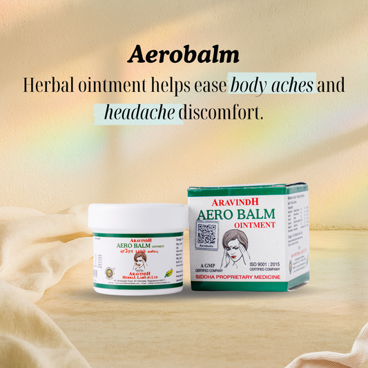 Aerobalm: Herbal ointment relieves body aches and headache symptoms.