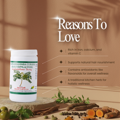 Herbal Karuveppilai Podi - Natural Support for Digestive Health, Blood Nourishment and Hair Wellness