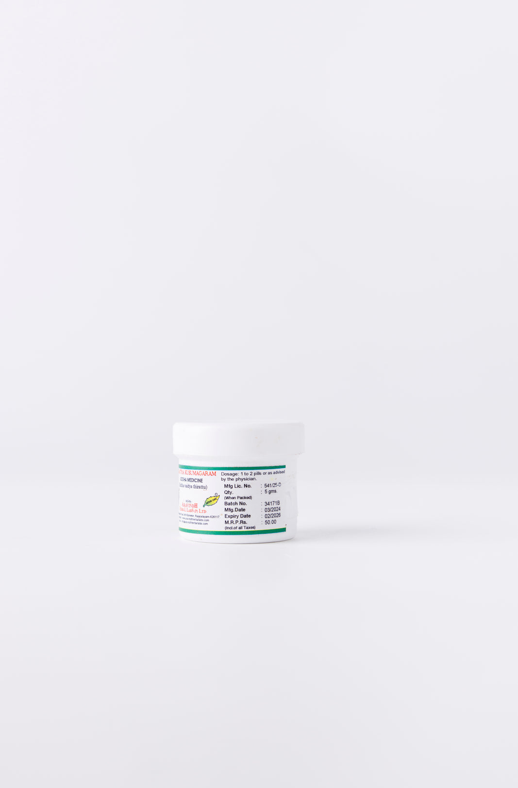 Aravindh Herbal Labs Vasantha Kusumakaram Tablet Bottle